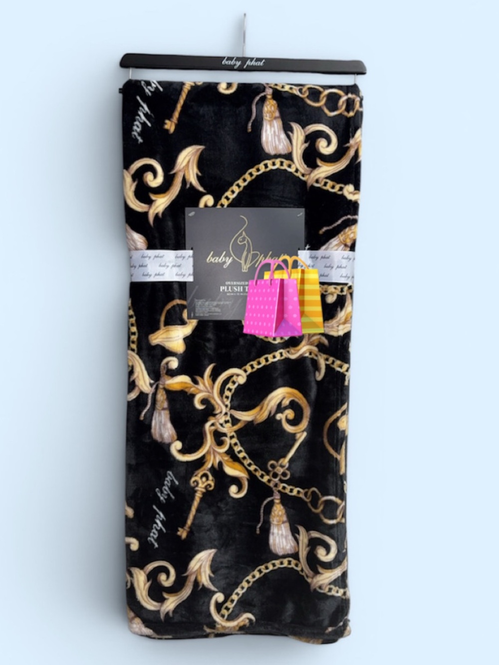 Baby Phat Black and Gold Baroque Chain Plush Throw